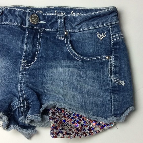 Justice Girls Denim Shorts Sequin Pockets Sz 10R - Picture 3 of 6